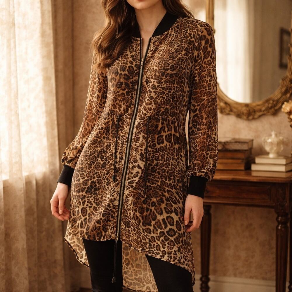 Wild Spirit Sheer Lightweight chiffon Cheetah Leopard Sexy Boho Tunic Sz S